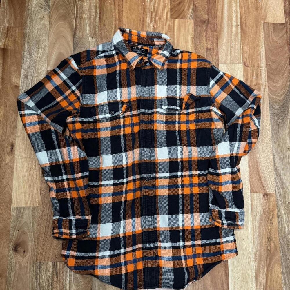 Filson Orange and Multi Flannel Shirt - Men's Large Long
